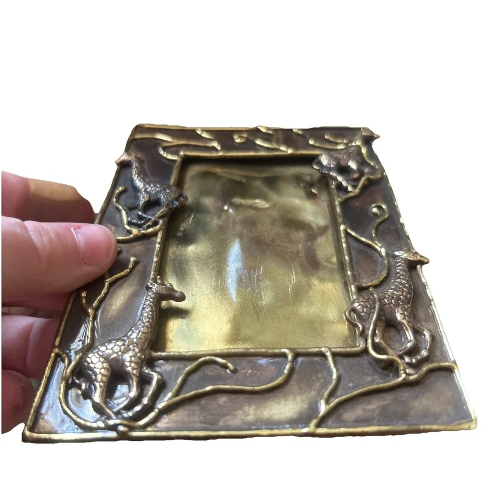 Vintage Solid Brass Giraffe Picture Frame African Safari Tabletop Decor No Glass